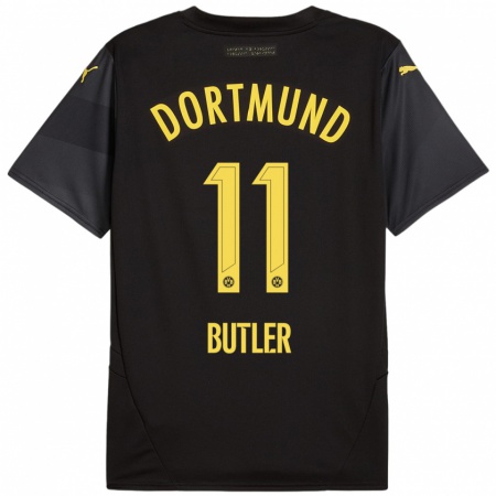 Kandiny Uomo Maglia Justin Butler #11 Nero Giallo Kit Gara Away 2024/25 Maglietta