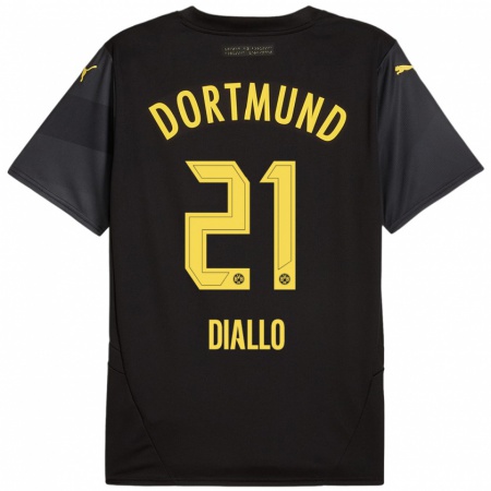 Kandiny Uomo Maglia Ousmane Diallo #21 Nero Giallo Kit Gara Away 2024/25 Maglietta