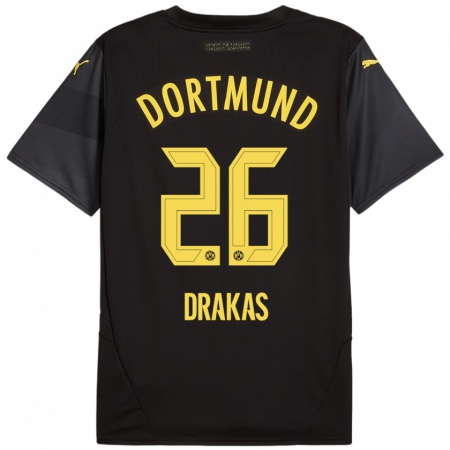 Kandiny Heren Babis Drakas #26 Zwart Geel Uitshirt Uittenue 2024/25 T-Shirt