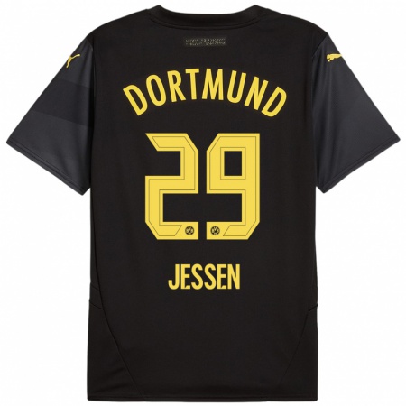 Kandiny Heren Niklas Jessen #29 Zwart Geel Uitshirt Uittenue 2024/25 T-Shirt