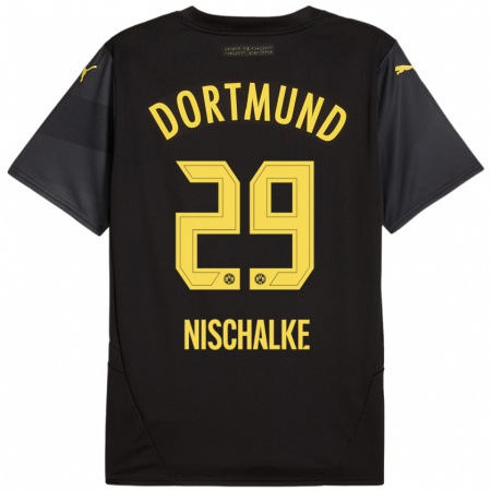 Kandiny Heren Jermain Nischalke #29 Zwart Geel Uitshirt Uittenue 2024/25 T-Shirt