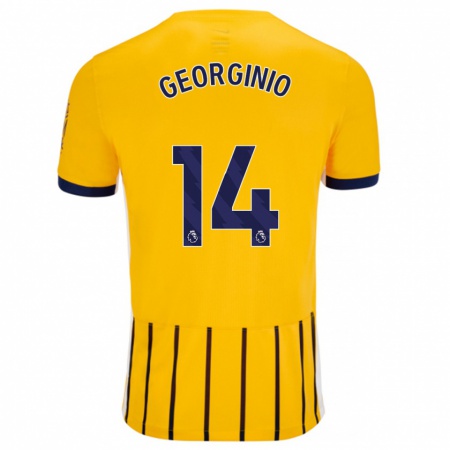 Kandiny Uomo Maglia Georginio Rutter #14 Oro Blu A Righe Sottili Kit Gara Away 2024/25 Maglietta