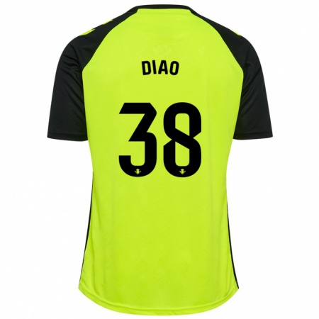 Kandiny Heren Assane Diao #38 Fluorescerend Geel Zwart Uitshirt Uittenue 2024/25 T-Shirt