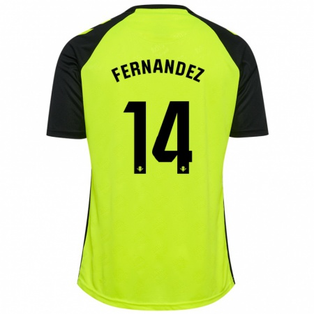 Kandiny Heren Quique Fernández #14 Fluorescerend Geel Zwart Uitshirt Uittenue 2024/25 T-Shirt