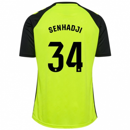 Kandiny Heren Yanis Senhadji #34 Fluorescerend Geel Zwart Uitshirt Uittenue 2024/25 T-Shirt