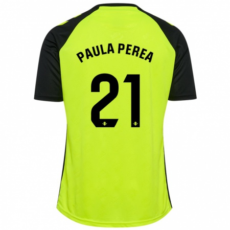 Kandiny Heren Paula Perea Ramírez #21 Fluorescerend Geel Zwart Uitshirt Uittenue 2024/25 T-Shirt