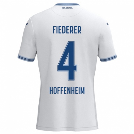 Kandiny Uomo Maglia Tom Fiederer #4 Bianco Blu Kit Gara Away 2024/25 Maglietta