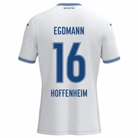 Kandiny Heren Mika Egdmann #16 Wit Blauw Uitshirt Uittenue 2024/25 T-Shirt