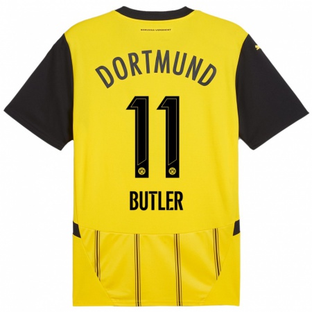 Kandiny Dames Justin Butler #11 Geel Zwart Thuisshirt Thuistenue 2024/25 T-Shirt