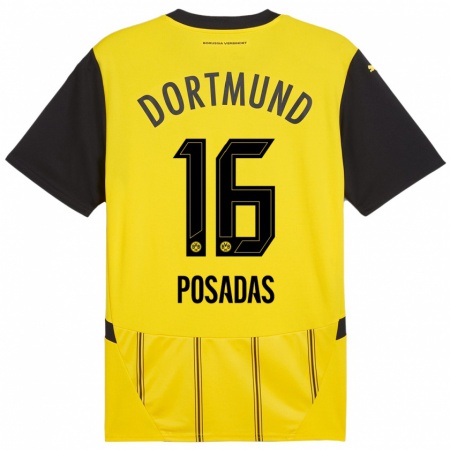 Kandiny Donna Maglia Leonardo Posadas #16 Giallo Nero Kit Gara Home 2024/25 Maglietta