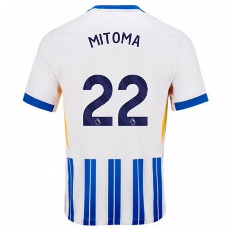 Kandiny Donna Maglia Kaoru Mitoma #22 Bianco Blu A Righe Kit Gara Home 2024/25 Maglietta