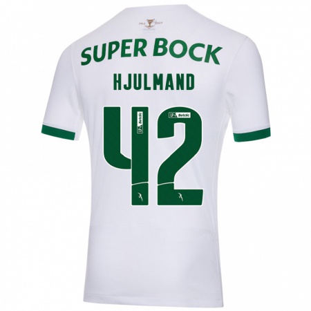 Kandiny Donna Maglia Morten Hjulmand #42 Bianco Verde Kit Gara Away 2024/25 Maglietta