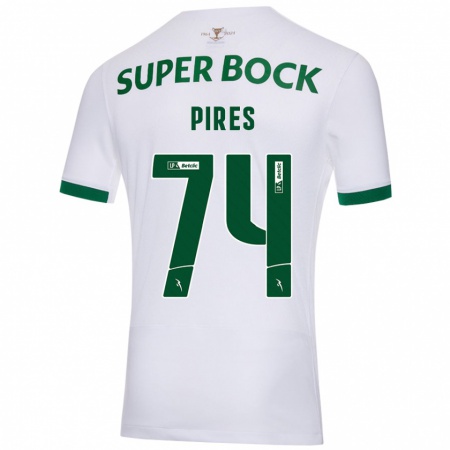 Kandiny Dames Guilherme Pires #74 Wit Groen Uitshirt Uittenue 2024/25 T-Shirt