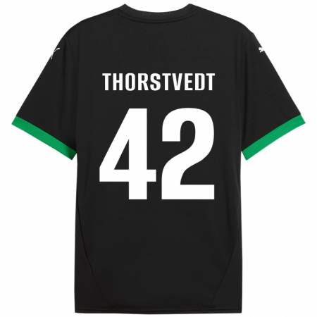 Kandiny Bambino Maglia Kristian Thorstvedt #42 Nero Verde Scuro Kit Gara Home 2024/25 Maglietta