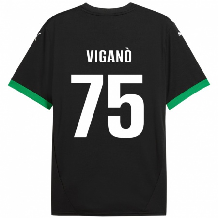 Kandiny Kinderen Lorenzo Viganò #75 Zwart Donkergroen Thuisshirt Thuistenue 2024/25 T-Shirt