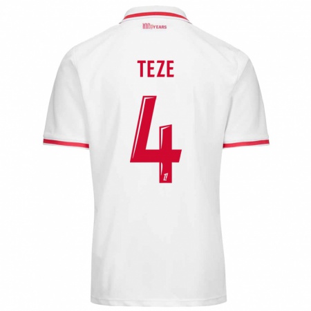 Kandiny Kinderen Jordan Teze #4 Wit Rood Thuisshirt Thuistenue 2024/25 T-Shirt