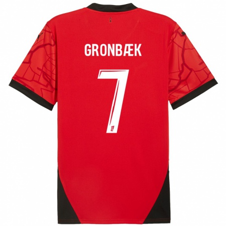 Kandiny Kinderen Albert Grønbaek #7 Rood Zwart Thuisshirt Thuistenue 2024/25 T-Shirt