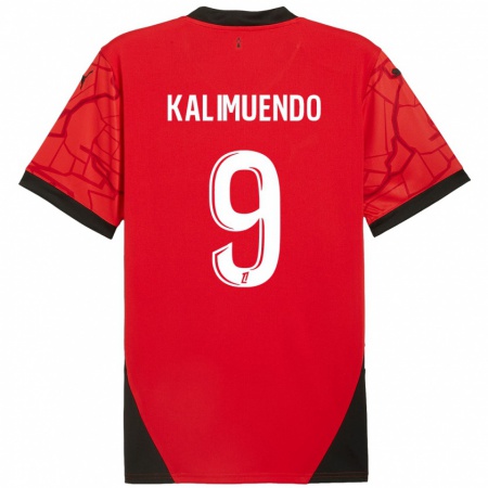 Kandiny Kinderen Arnaud Kalimuendo #9 Rood Zwart Thuisshirt Thuistenue 2024/25 T-Shirt