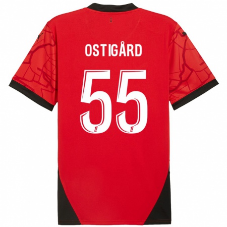 Kandiny Kinderen Leo Østigård #55 Rood Zwart Thuisshirt Thuistenue 2024/25 T-Shirt