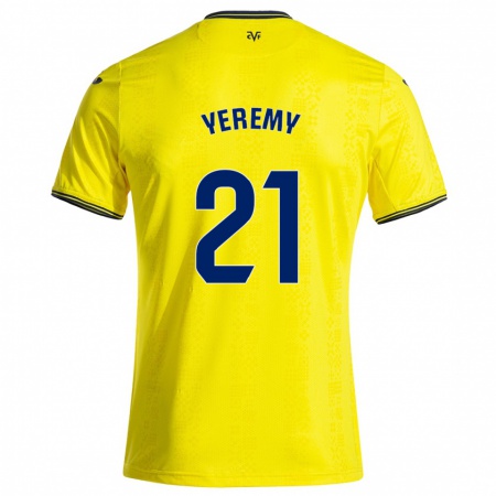 Kandiny Kinderen Yéremy Pino #21 Geel Zwart Thuisshirt Thuistenue 2024/25 T-Shirt