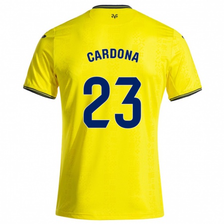 Kandiny Kinderen Sergi Cardona #23 Geel Zwart Thuisshirt Thuistenue 2024/25 T-Shirt