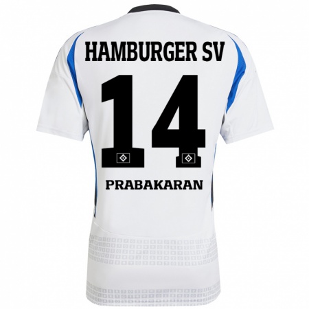 Kandiny Bambino Maglia Nilavan Prabakaran #14 Bianco Blu Kit Gara Home 2024/25 Maglietta