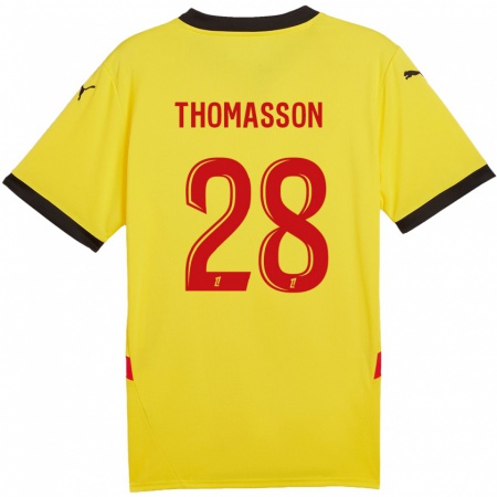 Kandiny Kinderen Adrien Thomasson #28 Geel Rood Thuisshirt Thuistenue 2024/25 T-Shirt