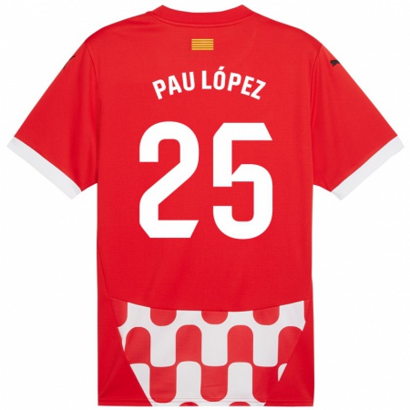 Kandiny Kinderen Pau López #25 Rood Wit Thuisshirt Thuistenue 2024/25 T-Shirt