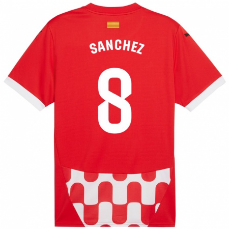 Kandiny Bambino Maglia Miguel Ángel Sánchez #8 Rosso Bianco Kit Gara Home 2024/25 Maglietta