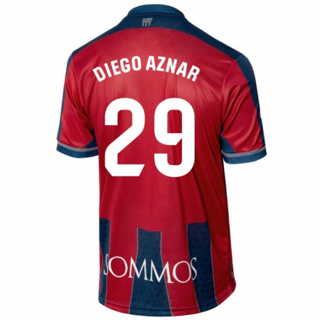 Kandiny Niño Camiseta Diego Aznar #29 Rojo Azul 1ª Equipación 2024/25 La Camisa