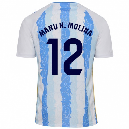 Kandiny Kinderen Manu Molina #12 Wit Blauw Thuisshirt Thuistenue 2024/25 T-Shirt