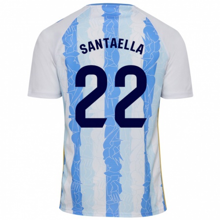 Kandiny Kinderen Miguel Ángel Santaella #22 Wit Blauw Thuisshirt Thuistenue 2024/25 T-Shirt