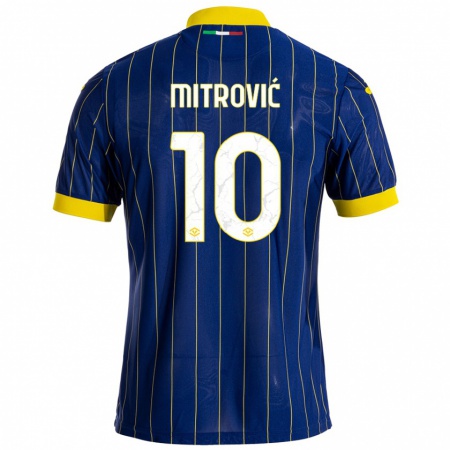 Kandiny Kinderen Stefan Mitrović #10 Blauw Geel Thuisshirt Thuistenue 2024/25 T-Shirt