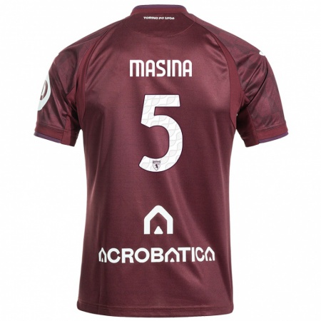 Kandiny Kinderen Adam Masina #5 Kastanjebruin Wit Thuisshirt Thuistenue 2024/25 T-Shirt