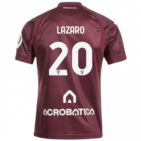 Kandiny Kinderen Valentino Lazaro #20 Kastanjebruin Wit Thuisshirt Thuistenue 2024/25 T-Shirt