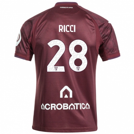 Kandiny Kinderen Samuele Ricci #28 Kastanjebruin Wit Thuisshirt Thuistenue 2024/25 T-Shirt