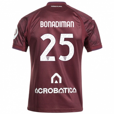 Kandiny Kinderen Matteo Bonadiman #25 Kastanjebruin Wit Thuisshirt Thuistenue 2024/25 T-Shirt