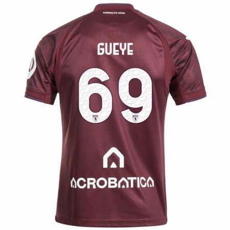 Kandiny Kinder Ousmane Gueye #69 Kastanienbraun Weiß Heimtrikot Trikot 2024/25 T-Shirt Österreich