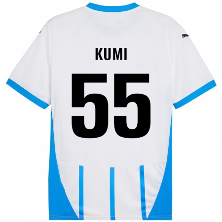 Kandiny Kinderen Justin Kumi #55 Wit Blauw Uitshirt Uittenue 2024/25 T-Shirt