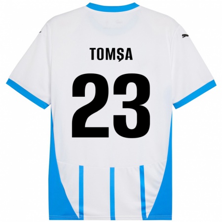 Kandiny Kinderen Troy Tomșa #23 Wit Blauw Uitshirt Uittenue 2024/25 T-Shirt