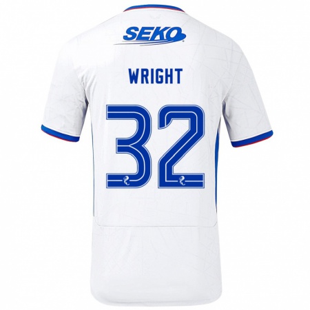 Kandiny Kinderen Kieran Wright #32 Wit Blauw Uitshirt Uittenue 2024/25 T-Shirt