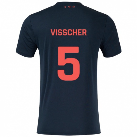 Kandiny Bambino Maglia Amber Visscher #5 Nero Rosso Kit Gara Away 2024/25 Maglietta