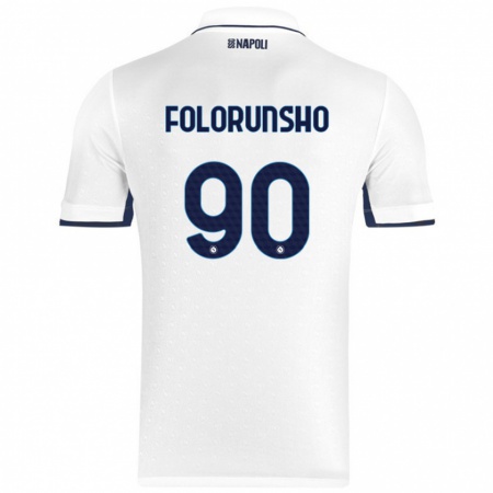 Kandiny Bambino Maglia Michael Folorunsho #90 Bianco Blu Reale Kit Gara Away 2024/25 Maglietta