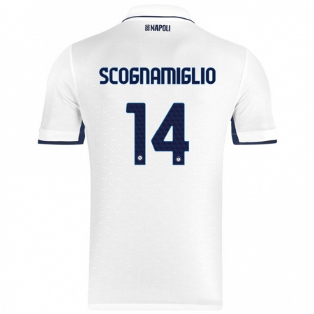 Kandiny Kinderen Fabio Scognamiglio #14 Wit Koningsblauw Uitshirt Uittenue 2024/25 T-Shirt