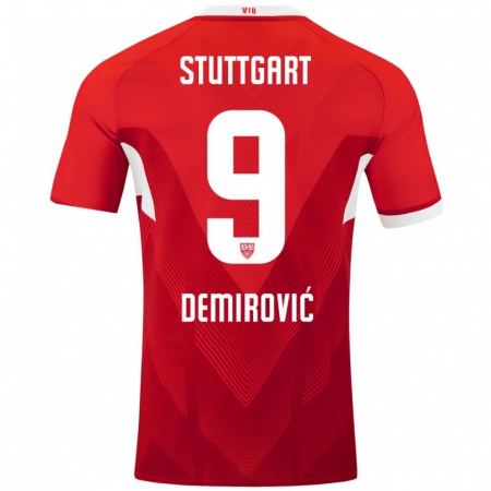 Kandiny Kinderen Ermedin Demirovic #9 Rood Wit Uitshirt Uittenue 2024/25 T-Shirt