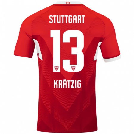 Kandiny Bambino Maglia Frans Krätzig #13 Rosso Bianco Kit Gara Away 2024/25 Maglietta