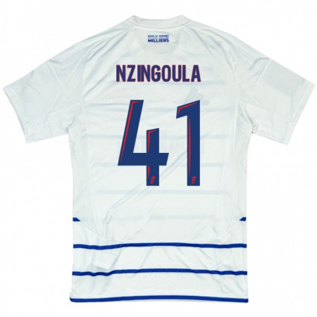 Kandiny Bambino Maglia Rabby Nzingoula #41 Bianco Blu Kit Gara Away 2024/25 Maglietta