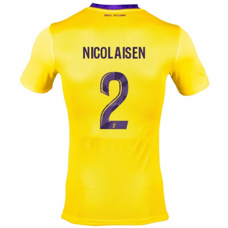 Kandiny Kinderen Rasmus Nicolaisen #2 Geel Paars Uitshirt Uittenue 2024/25 T-Shirt