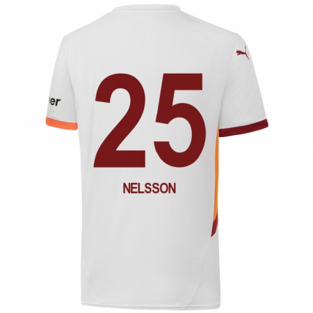 Kandiny Kinderen Victor Nelsson #25 Wit Geel Rood Uitshirt Uittenue 2024/25 T-Shirt