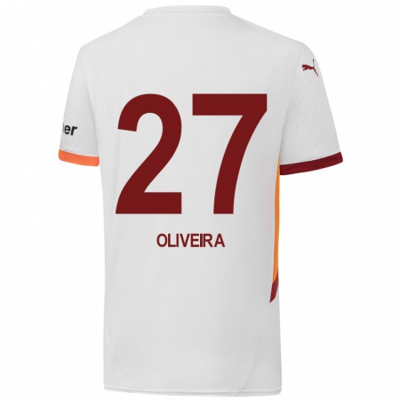 Kandiny Kinderen Sérgio Oliveira #27 Wit Geel Rood Uitshirt Uittenue 2024/25 T-Shirt